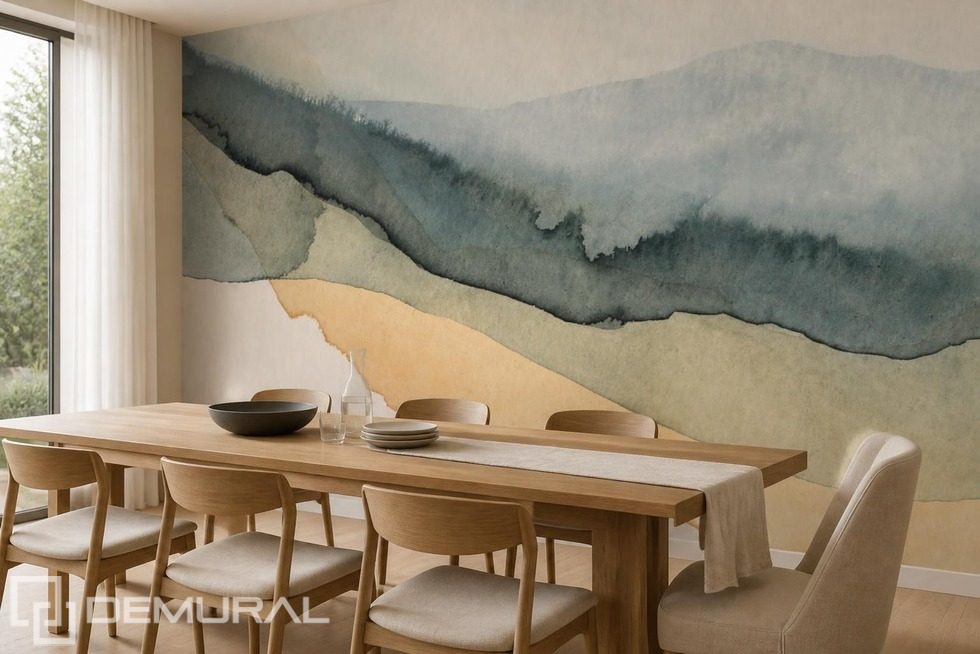 Pastellfarbene Landschaftsschichten im Aquarellstil Fototapeten Abstrakte Fototapeten Demural