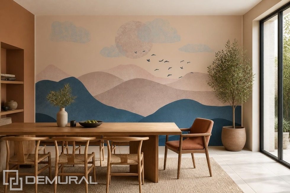 Kontrastreiche Blautöne und Beige in einer Berglandschaft Fototapeten Gebirge Fototapeten Demural
