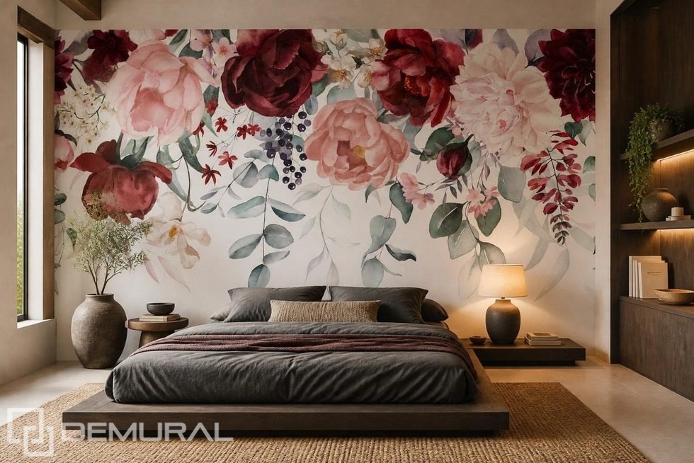 Weiches Licht auf floralem Motiv Fototapete für Schlafzimmer Fototapeten Demural