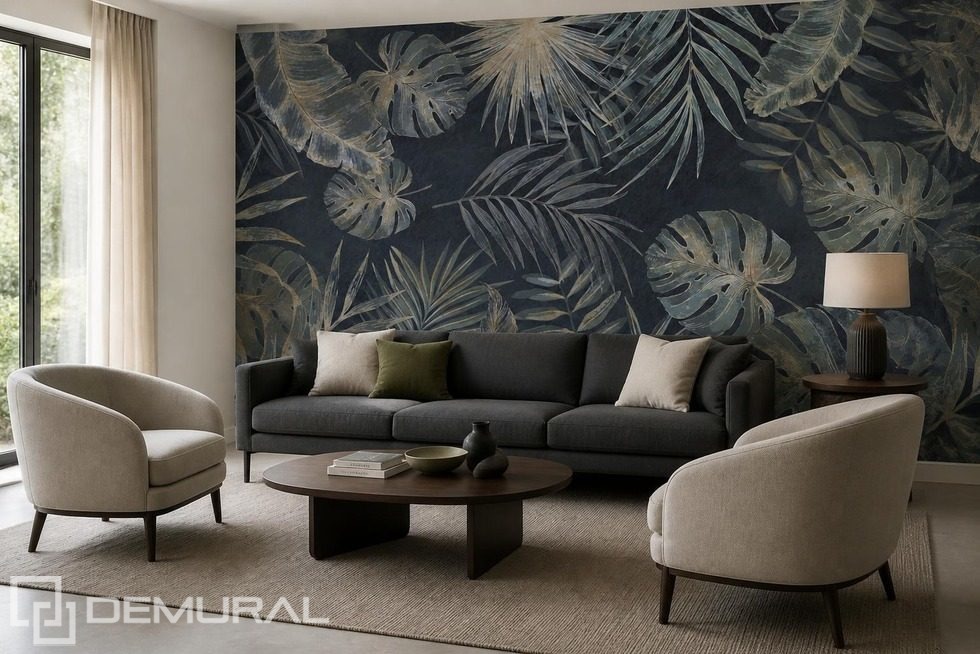 Dekorative Pflanzenexpression auf dunklem Hintergrund Fototapete fürs Wohnzimmer Fototapeten Demural