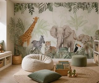 dekorativer dschungel motiv mit wilden tieren fototapete fur kinderzimmer fototapeten demural