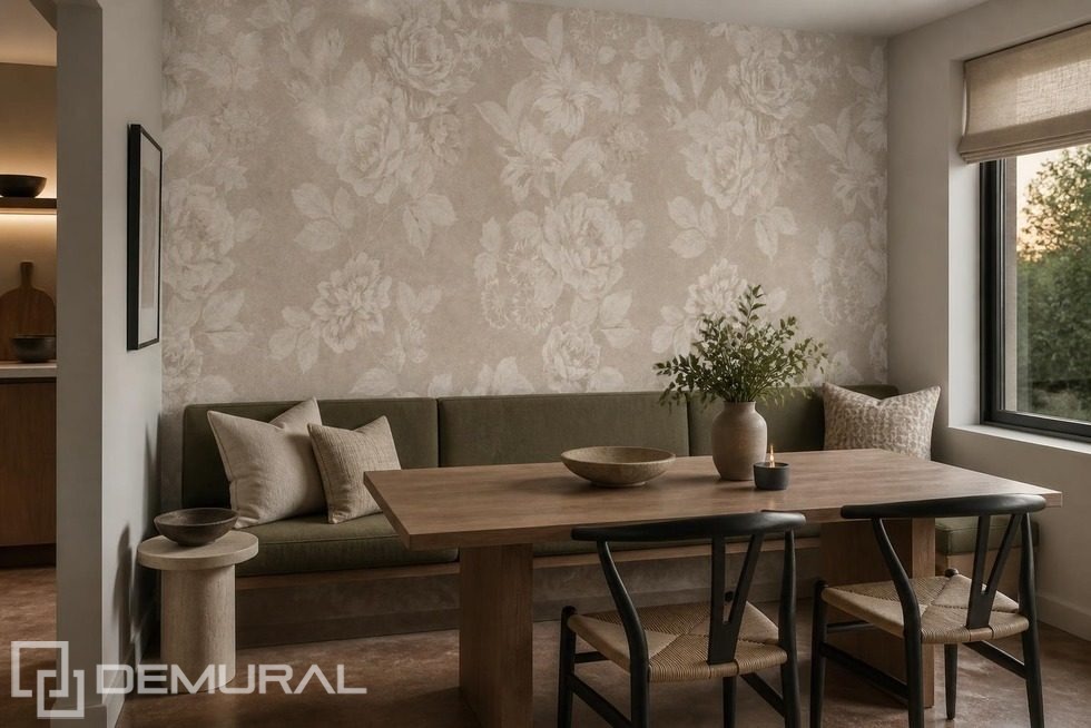 Elegante Wandgestaltung mit floralem Muster Fototapeten Blumen Fototapeten Demural