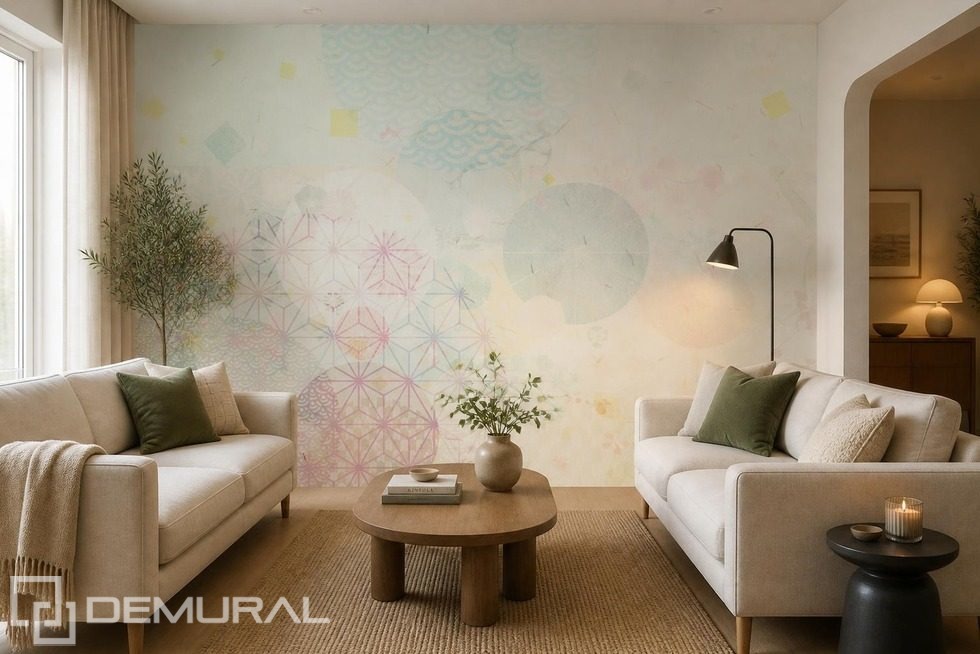 Stilvolles Spiel pastellfarbener geometrischer Formen Fototapete fürs Wohnzimmer Fototapeten Demural