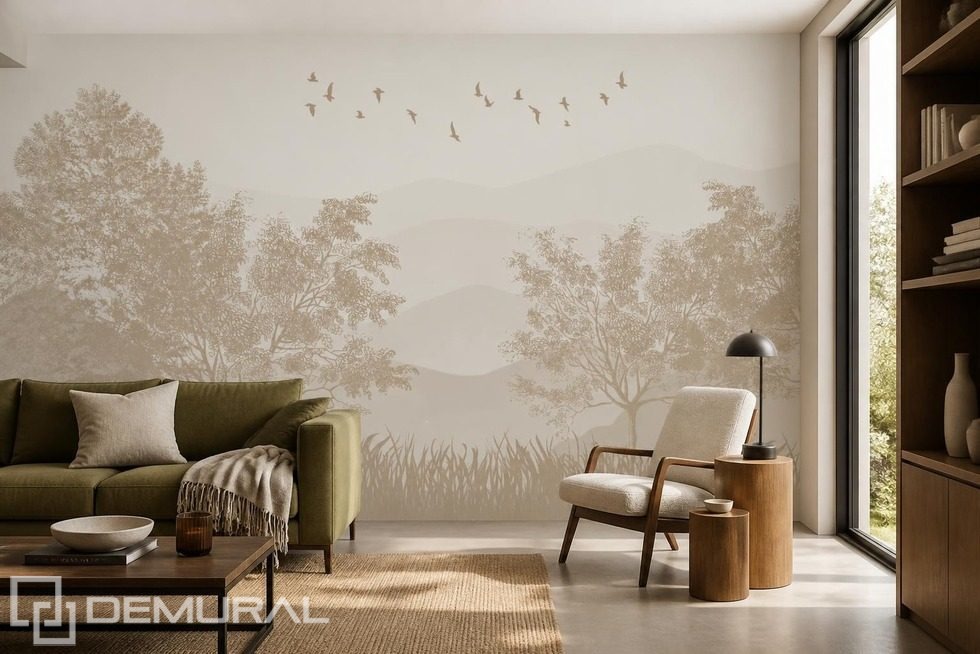 Harmonie des Rhythmus von Bäumen und Raum an der Wand Fototapete fürs Wohnzimmer Fototapeten Demural