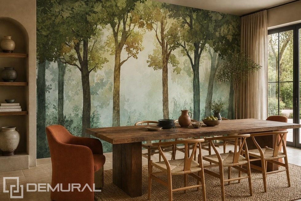Bäume, die einen natürlichen Wald schaffen Fototapeten Wald Fototapeten Demural