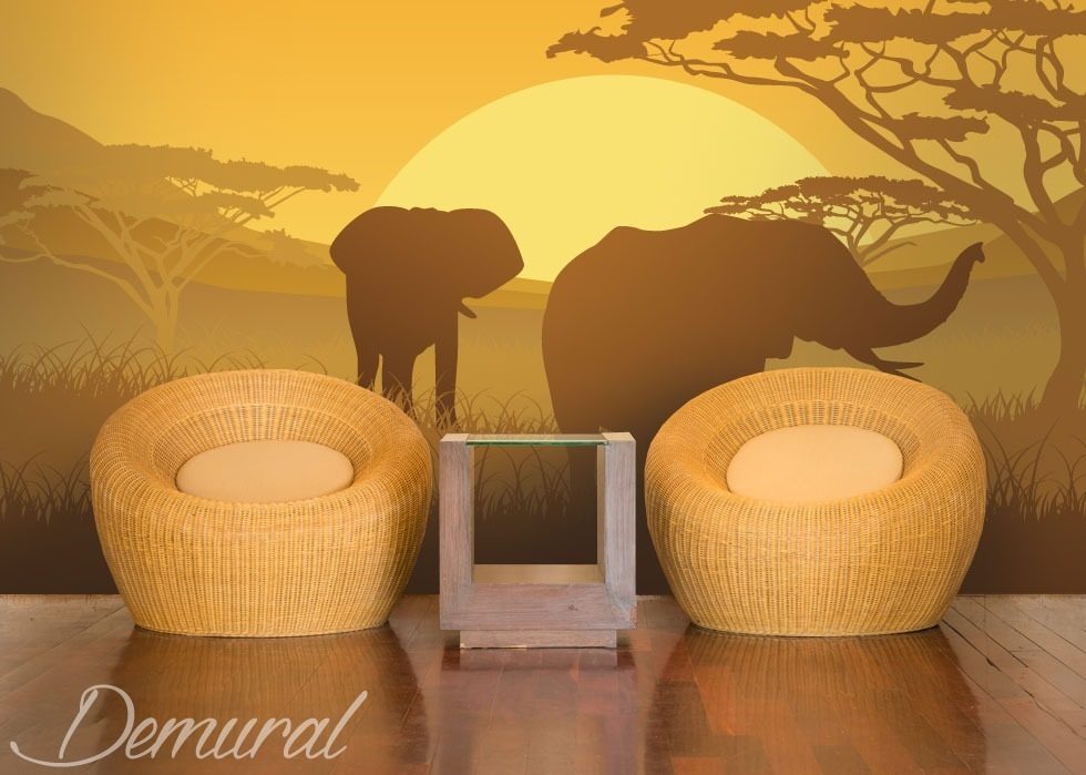 Elefanten auf Safari Fototapeten Landschaften Fototapeten Demural